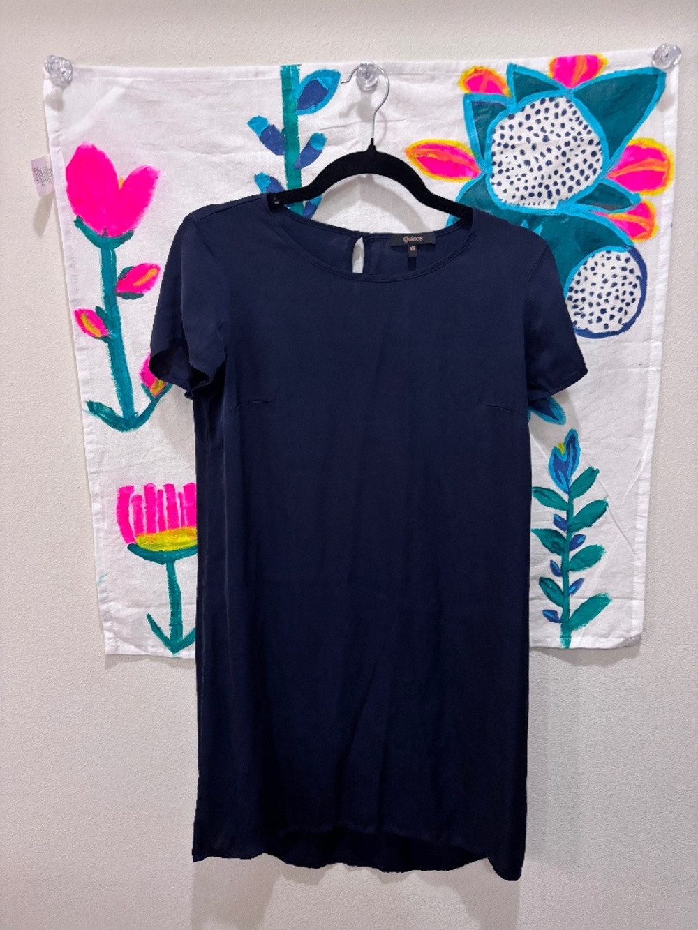 Quince Navy Blue 100% Silk T-Shirt Dress Size S
